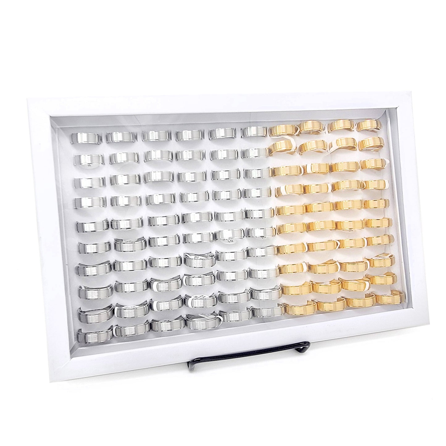 Men's 100 Piece Box Ring Set Brushed Ridged Edge Steel Wedding Band Rings (7mm)