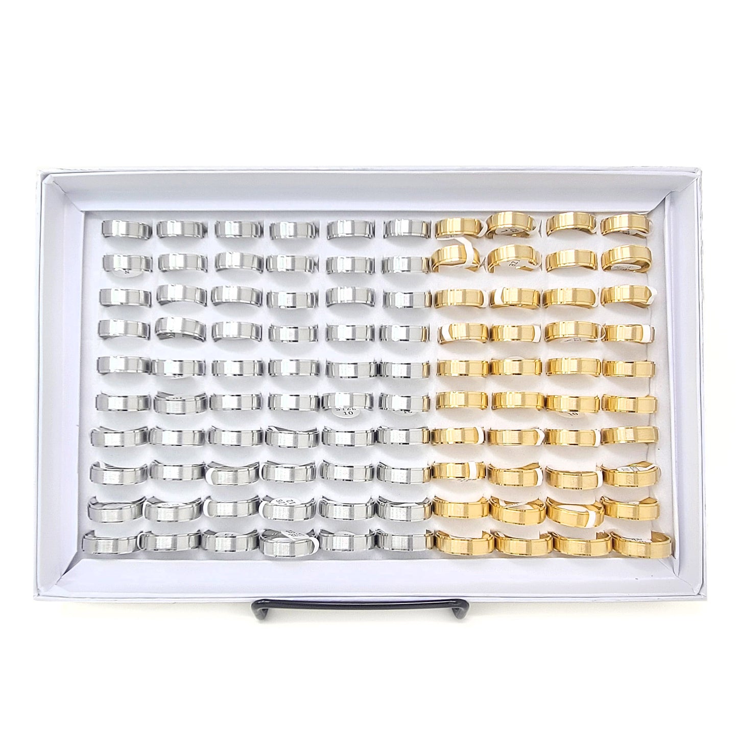 Men's 100 Piece Box Ring Set Brushed Ridged Edge Steel Wedding Band Rings (7mm)