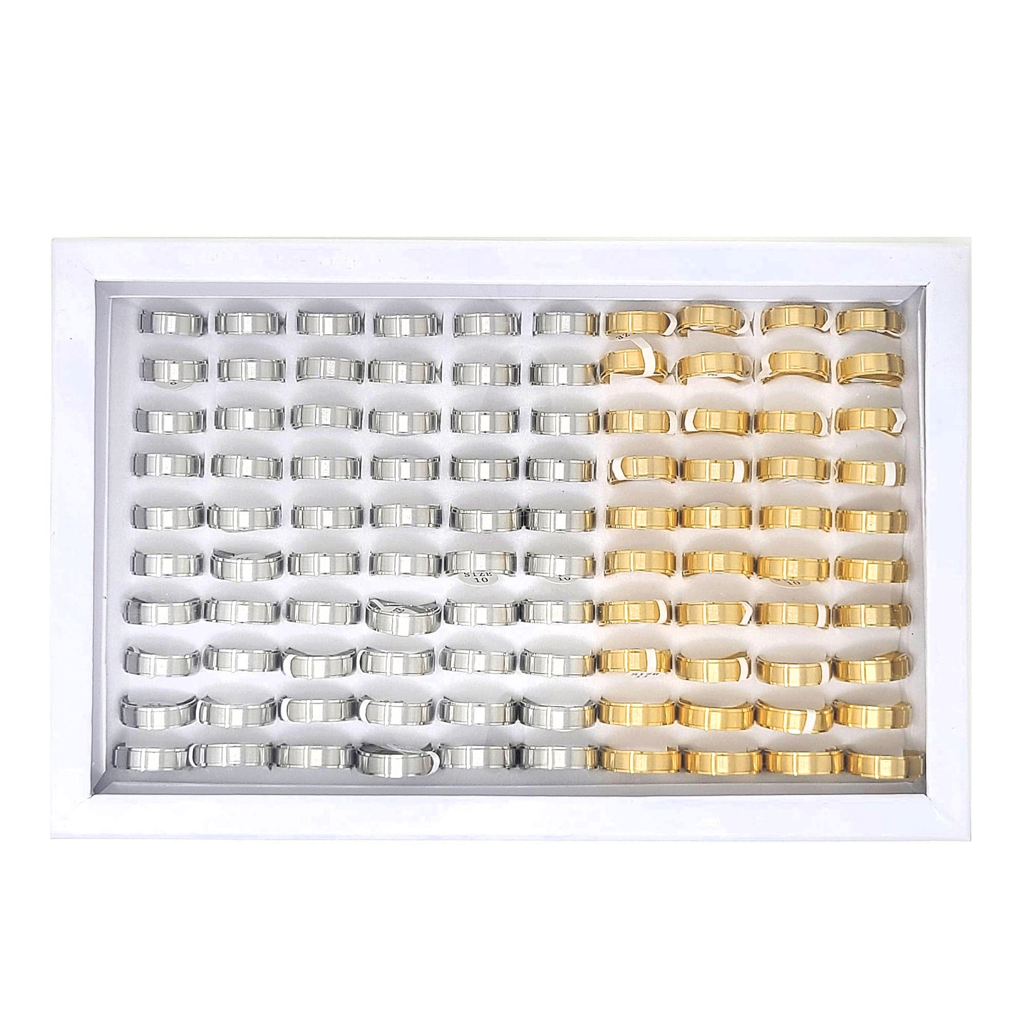 Men's 100 Piece Box Ring Set Brushed Ridged Edge Steel Wedding Band Rings (7mm)