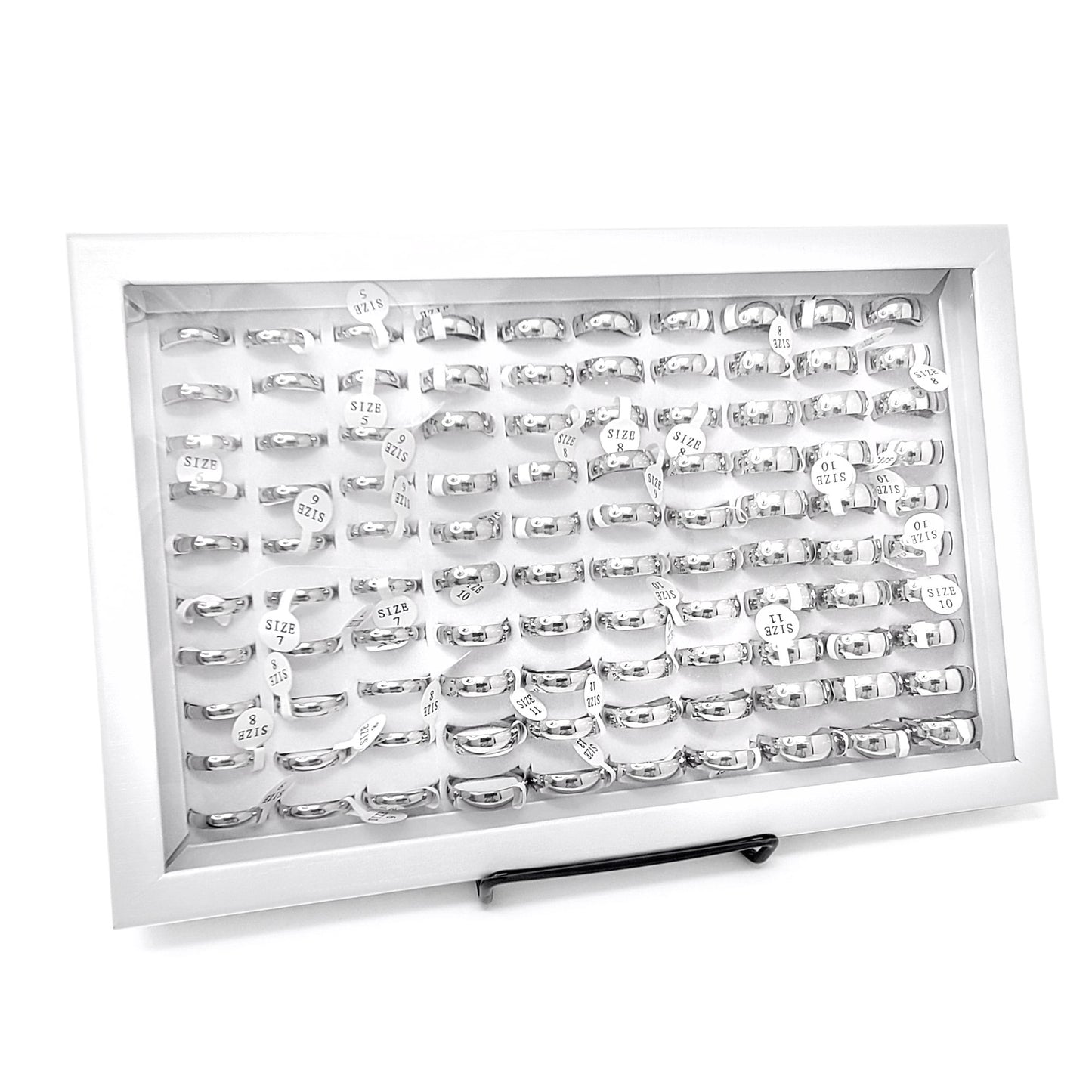 Unisex 100 Piece Box Ring Set Polished Domed Wedding Band Rings (4mm, 6mm and 8mm)