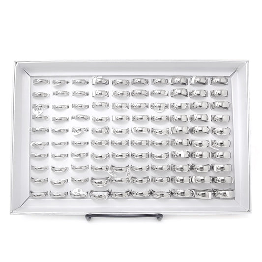 Unisex 100 Piece Box Ring Set Polished Domed Wedding Band Rings (4mm, 6mm and 8mm)