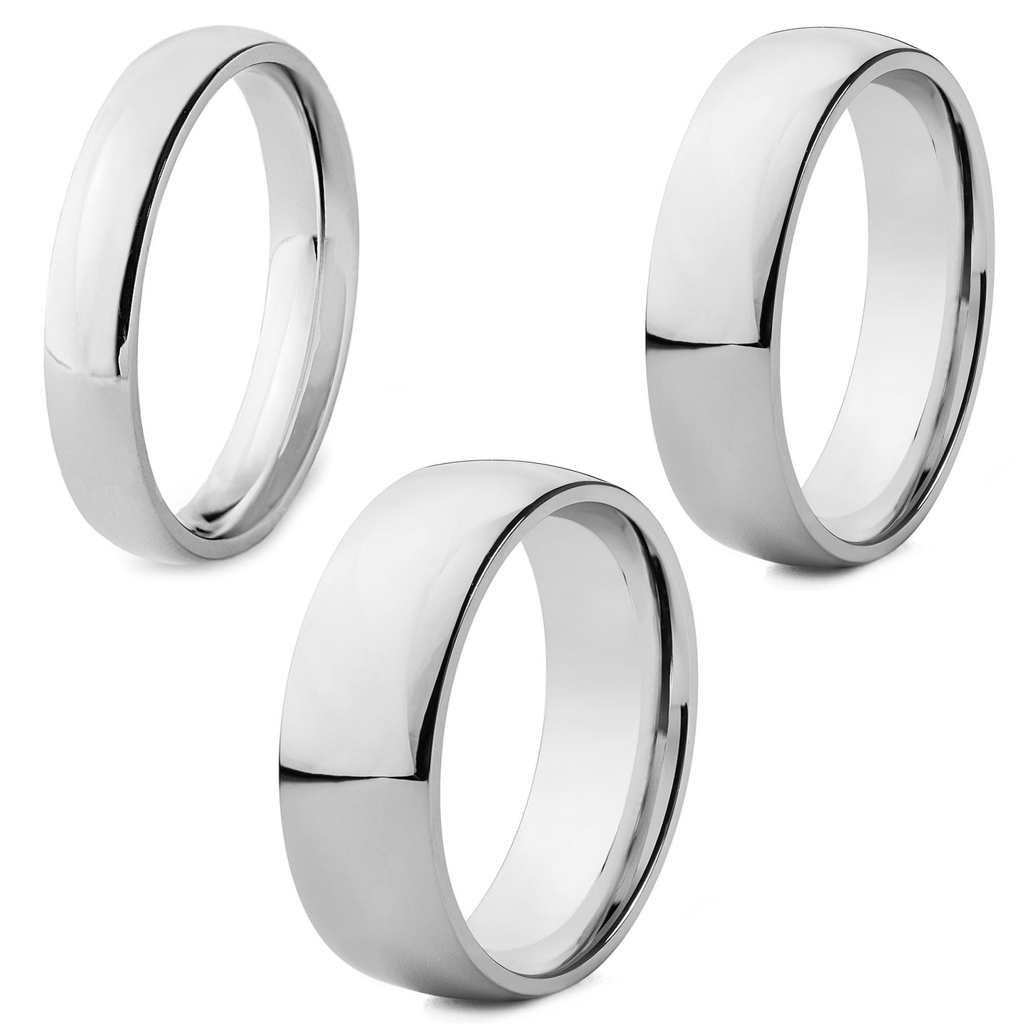 Unisex 100 Piece Box Ring Set Polished Domed Wedding Band Rings (4mm, 6mm and 8mm)