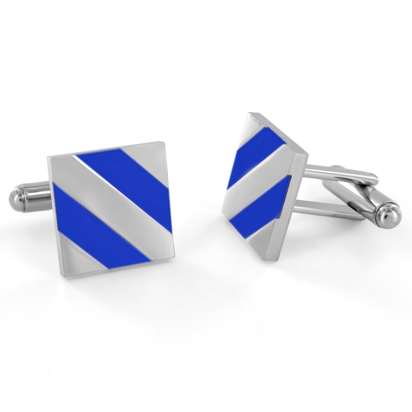 Men's Stainless Steel Polished Mother Of Pearl and Blue Shell Cuff Links