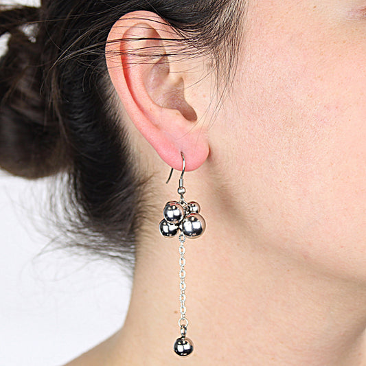 Polished Bauble Hanging Dangle Stainless Steel Earrings