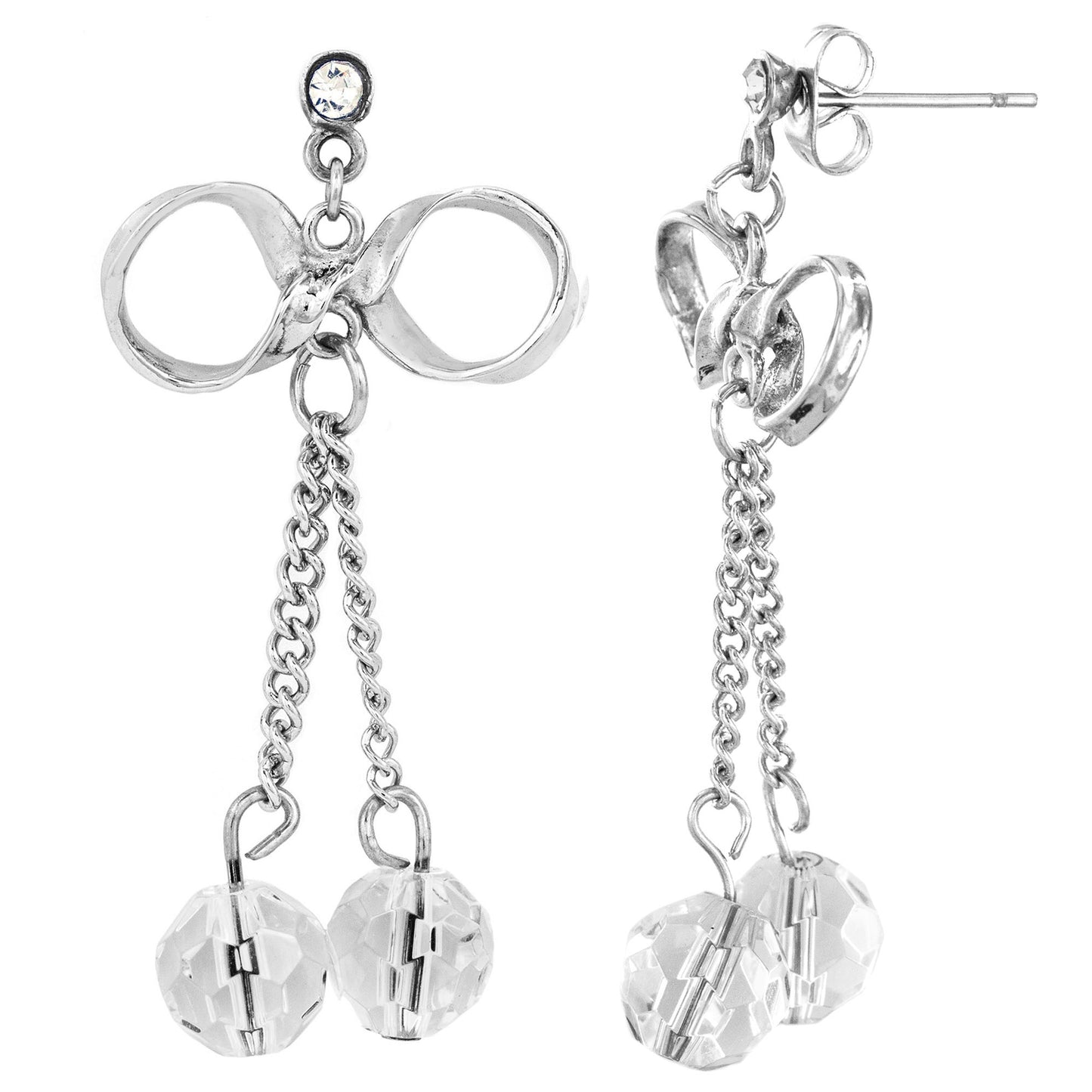 Crystal Bow Dangling Stainless Steel Earrings