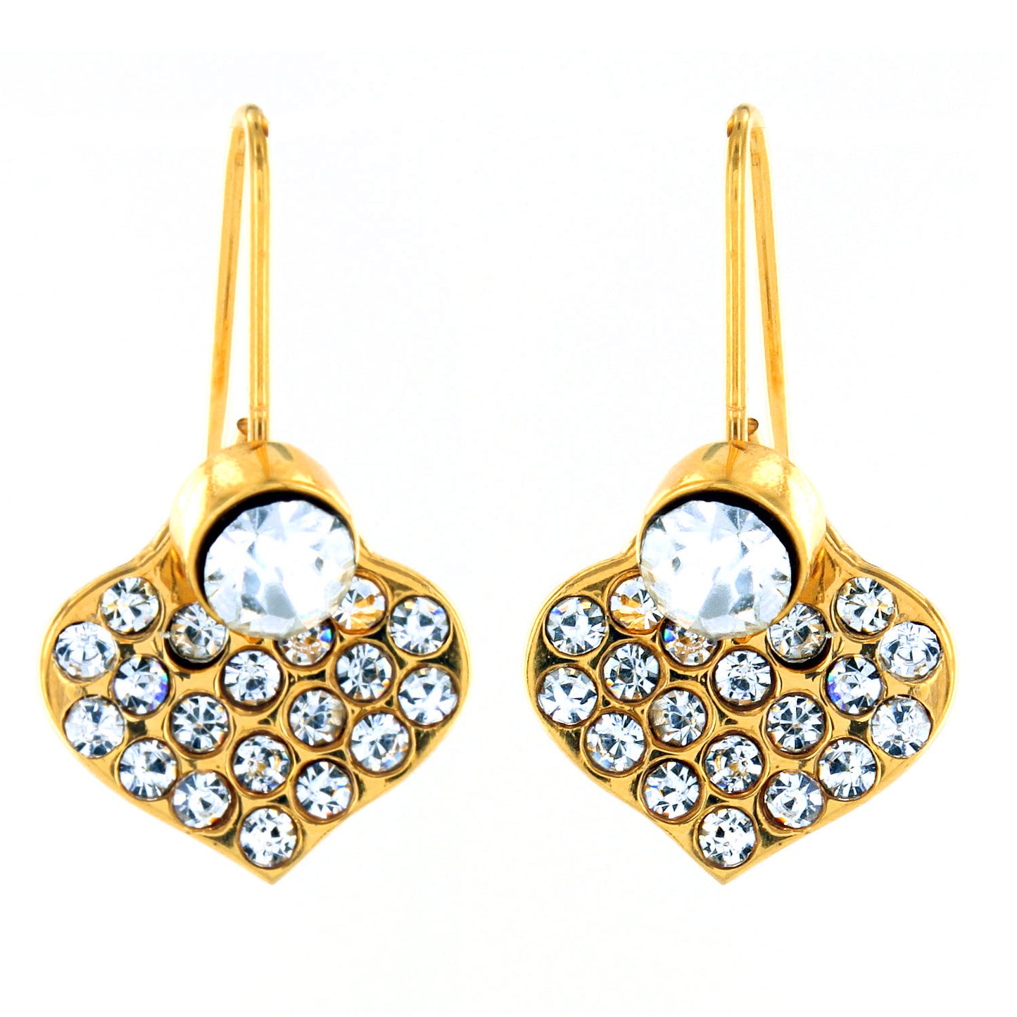Women's Crystal Heart Dangling Gold Plated Stainless Steel Earrings