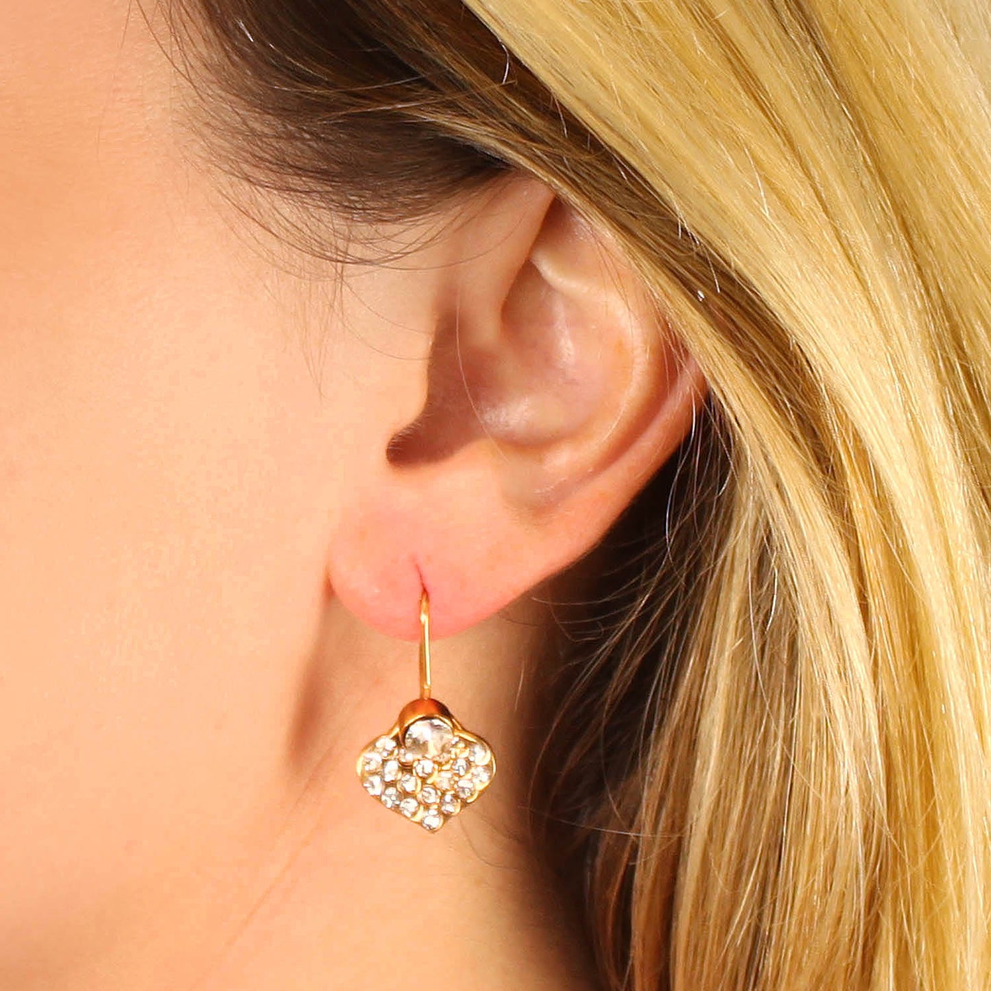 Women's Crystal Heart Dangling Gold Plated Stainless Steel Earrings