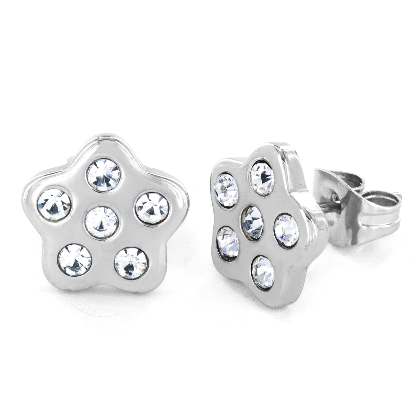 Women's Cubic Zirconia Flower Stud Stainless Steel Earrings