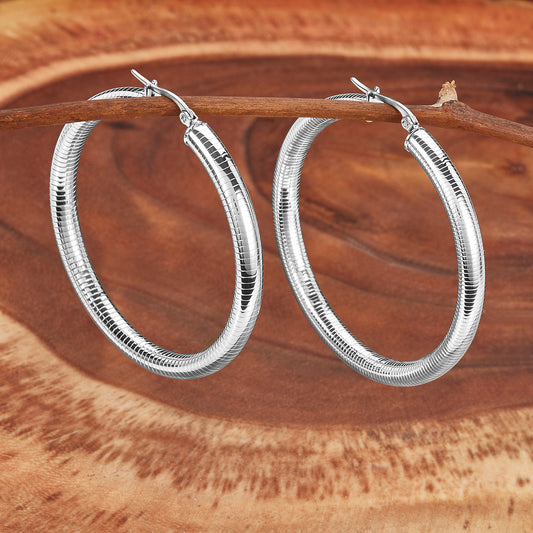 ELYA Large Textured Hoop Stainless Steel Earrings