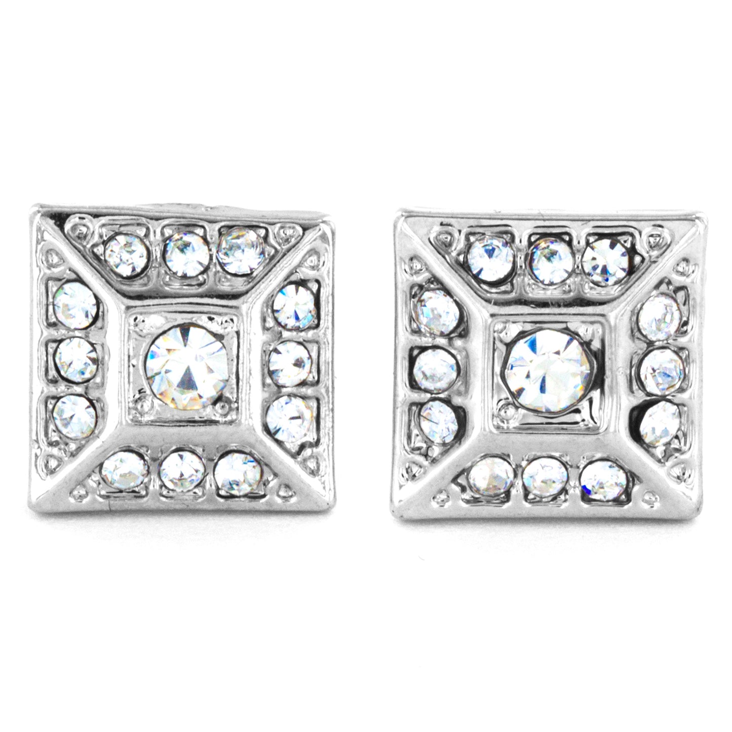 Micro Pave Crystal Square Pyramid Stud Earrings