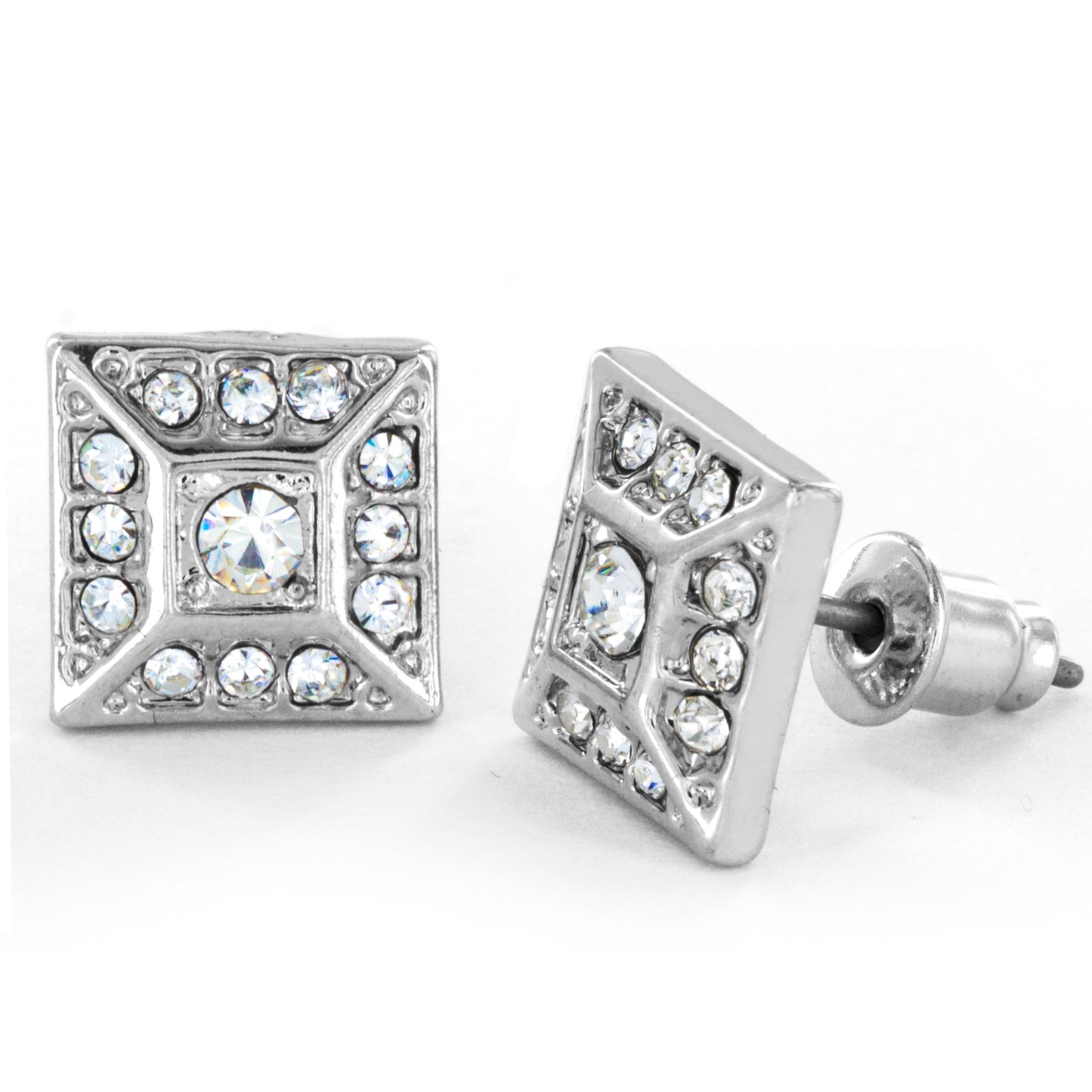 Micro Pave Crystal Square Pyramid Stud Earrings