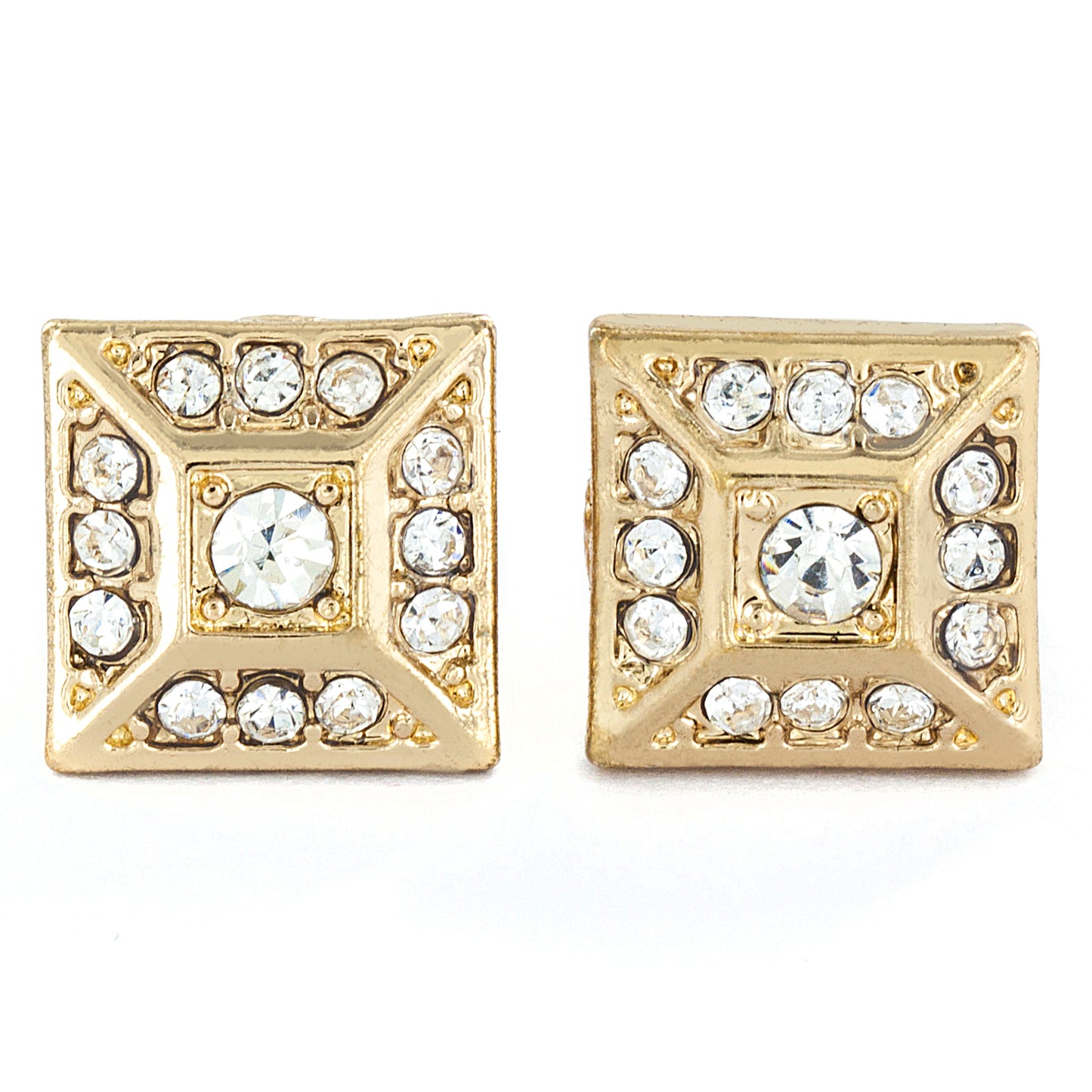 Micro Pave Crystal Square Pyramid Stud Earrings