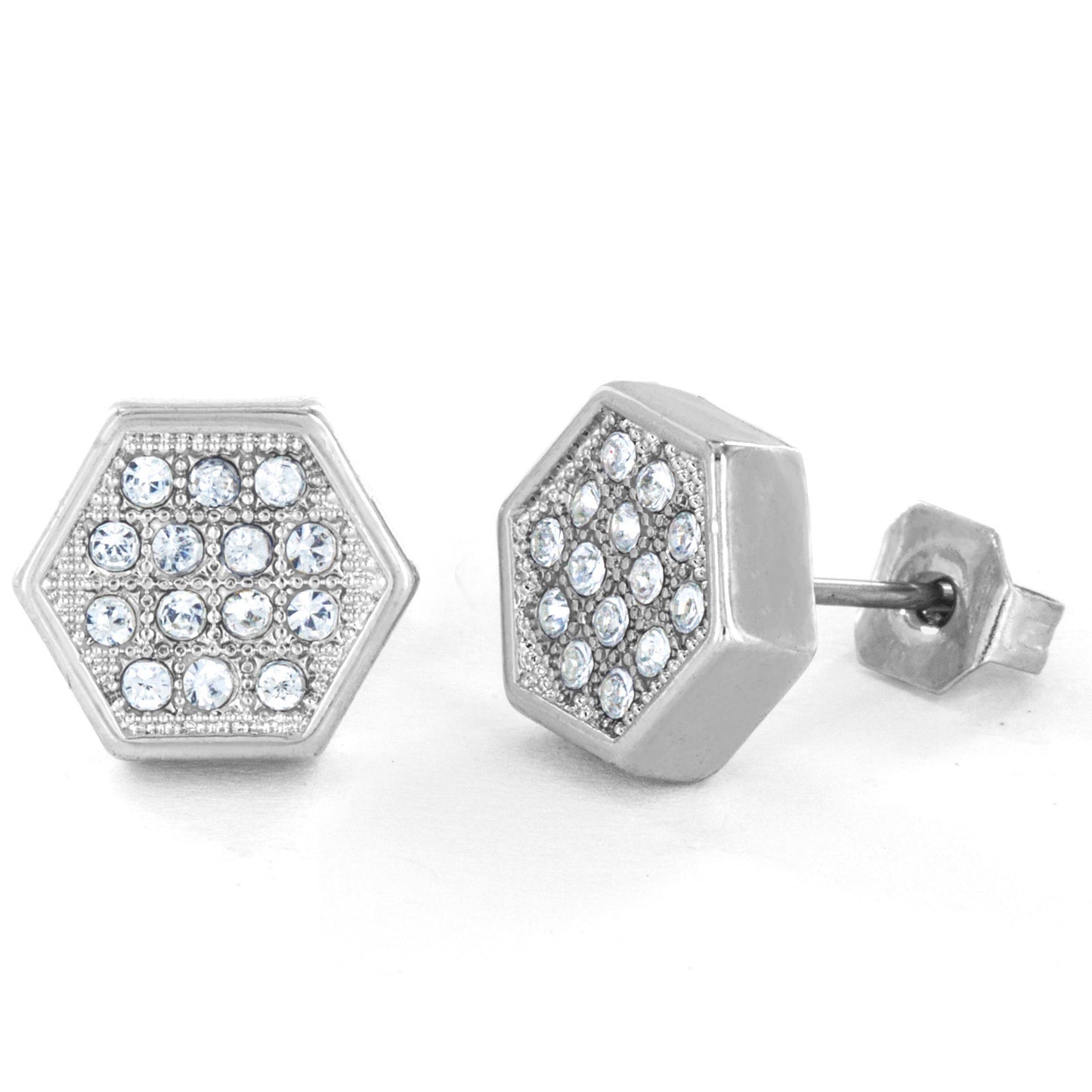 Micro Pave Crystal Geometric Hexagon Stud Earrings