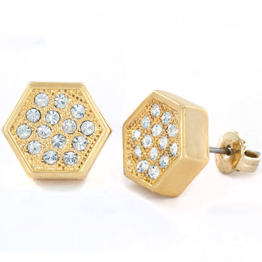 Micro Pave Crystal Geometric Hexagon Stud Earrings