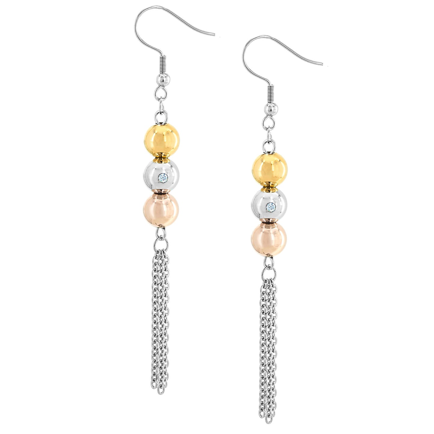 ELYA Cubic Zirconia Sphere Tassel Dangling Stainless Steel Earrings