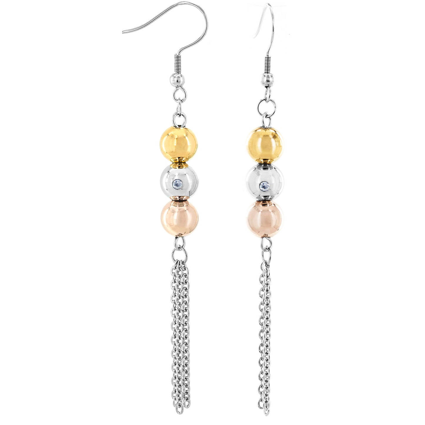 ELYA Cubic Zirconia Sphere Tassel Dangling Stainless Steel Earrings