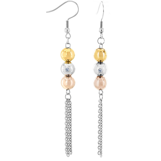ELYA Cubic Zirconia Sphere Tassel Dangling Stainless Steel Earrings