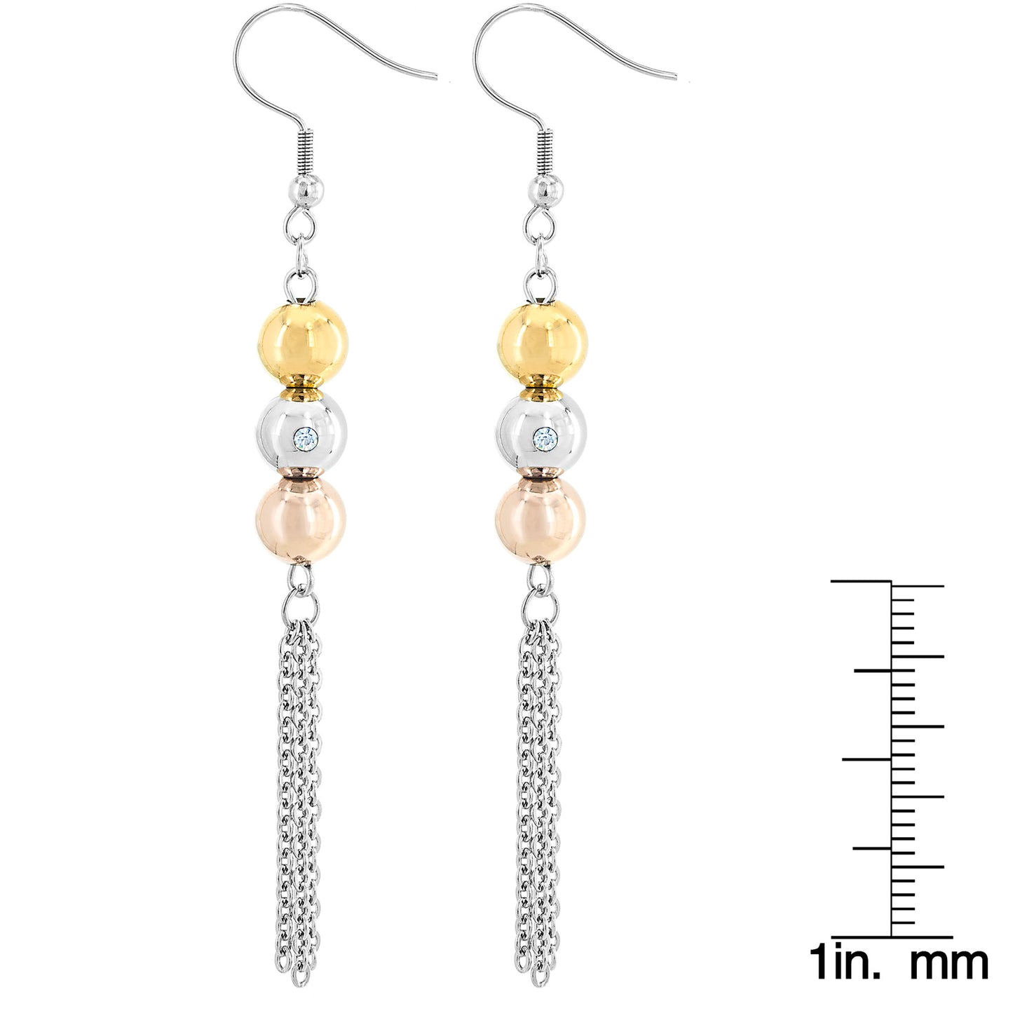 ELYA Cubic Zirconia Sphere Tassel Dangling Stainless Steel Earrings