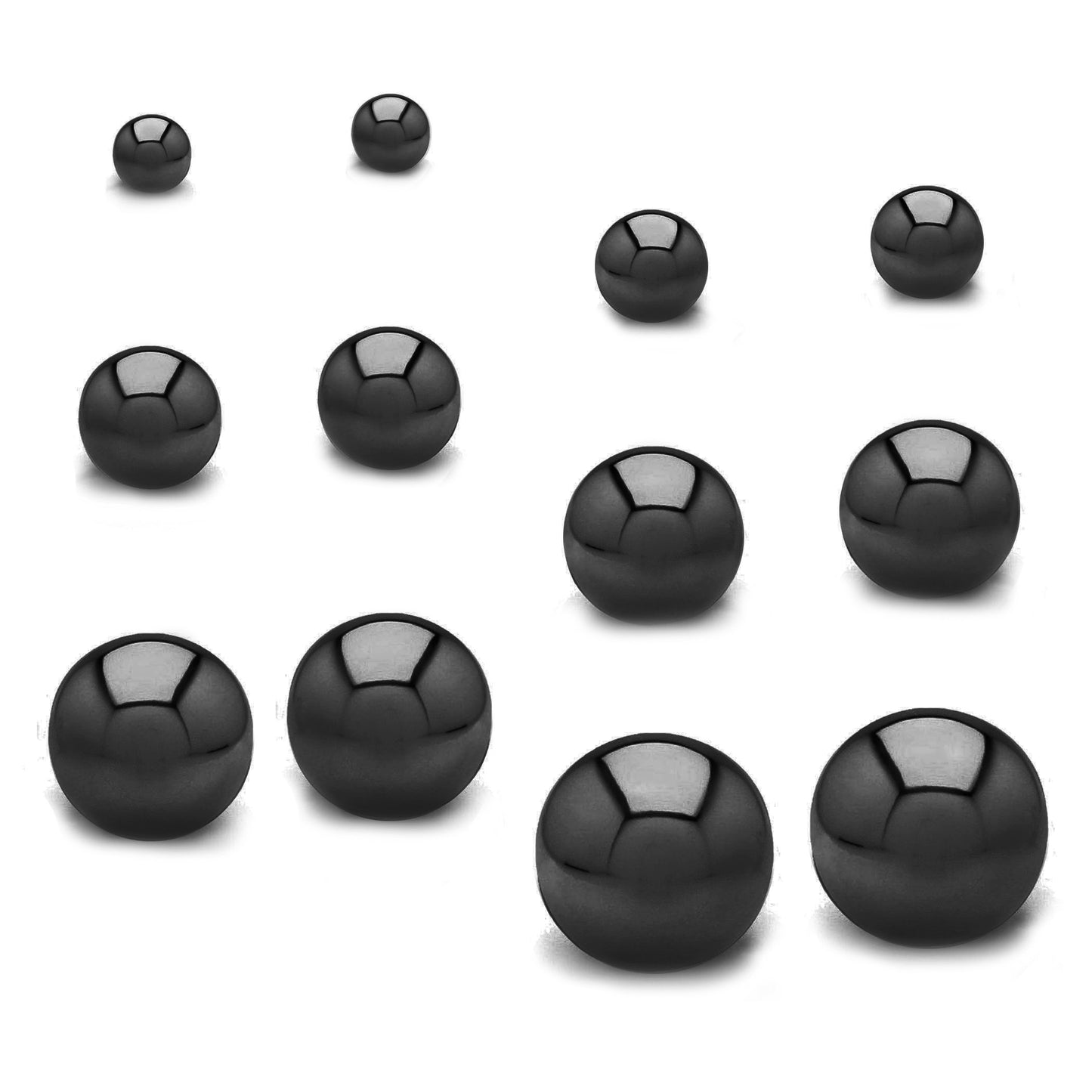 ELYA Women's High Polished Ball Stainless Steel Stud Earrings - 6 Pair set