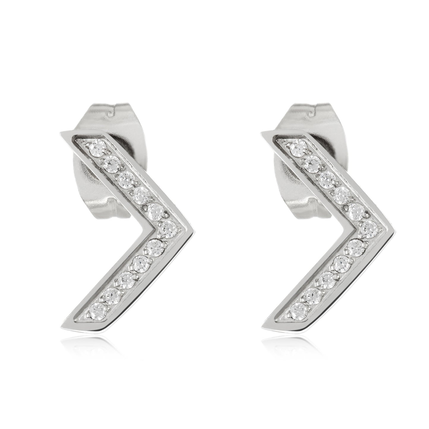ELYA Women's High Polished Cubic Zirconia Chevron Stainless Steel Stud Earrings
