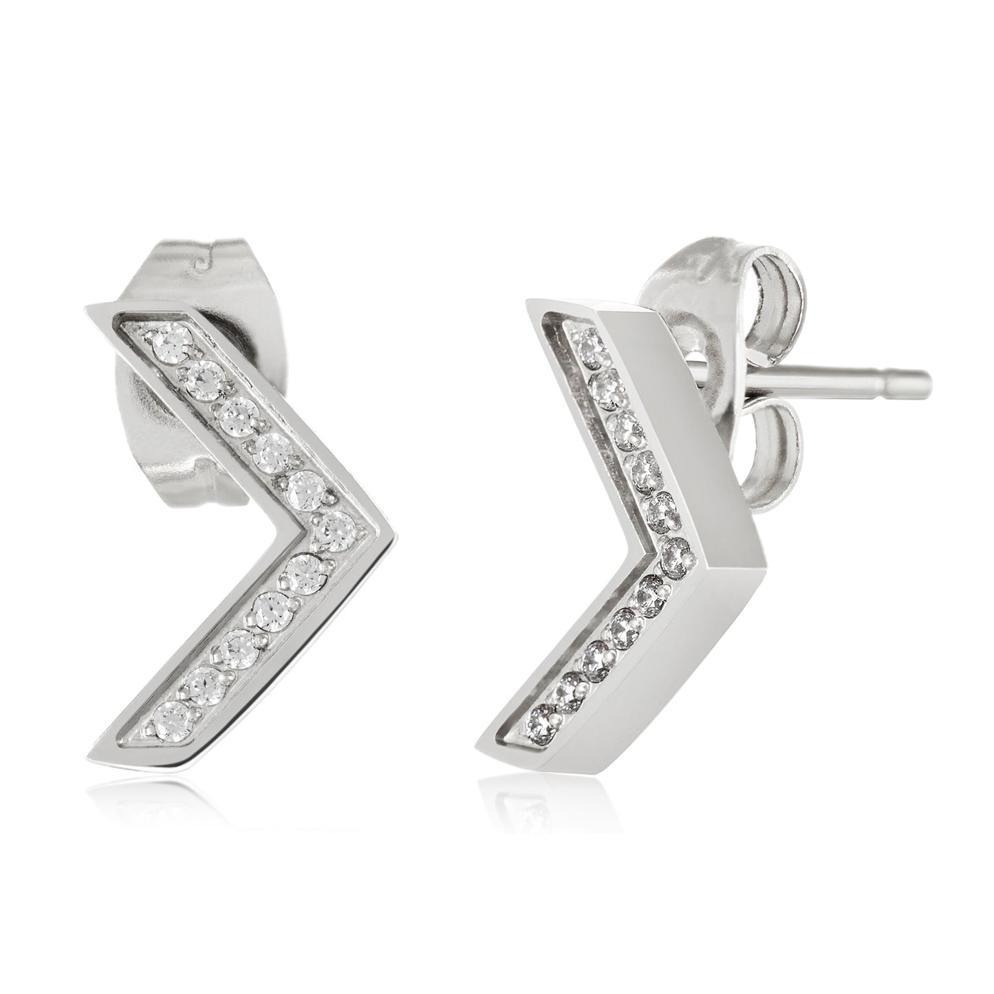 ELYA Women's High Polished Cubic Zirconia Chevron Stainless Steel Stud Earrings