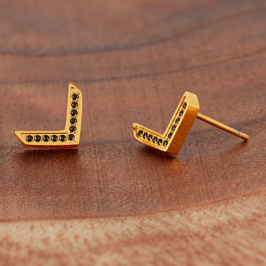 ELYA Women's Polished Cubic Zirconia Chevron Stud Steel Earrings