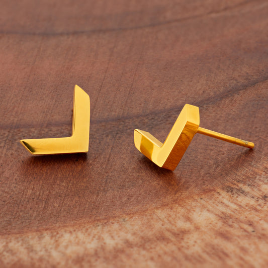 ELYA Women's Polished Chevron Shaped Stud Stainless Steel Earrings