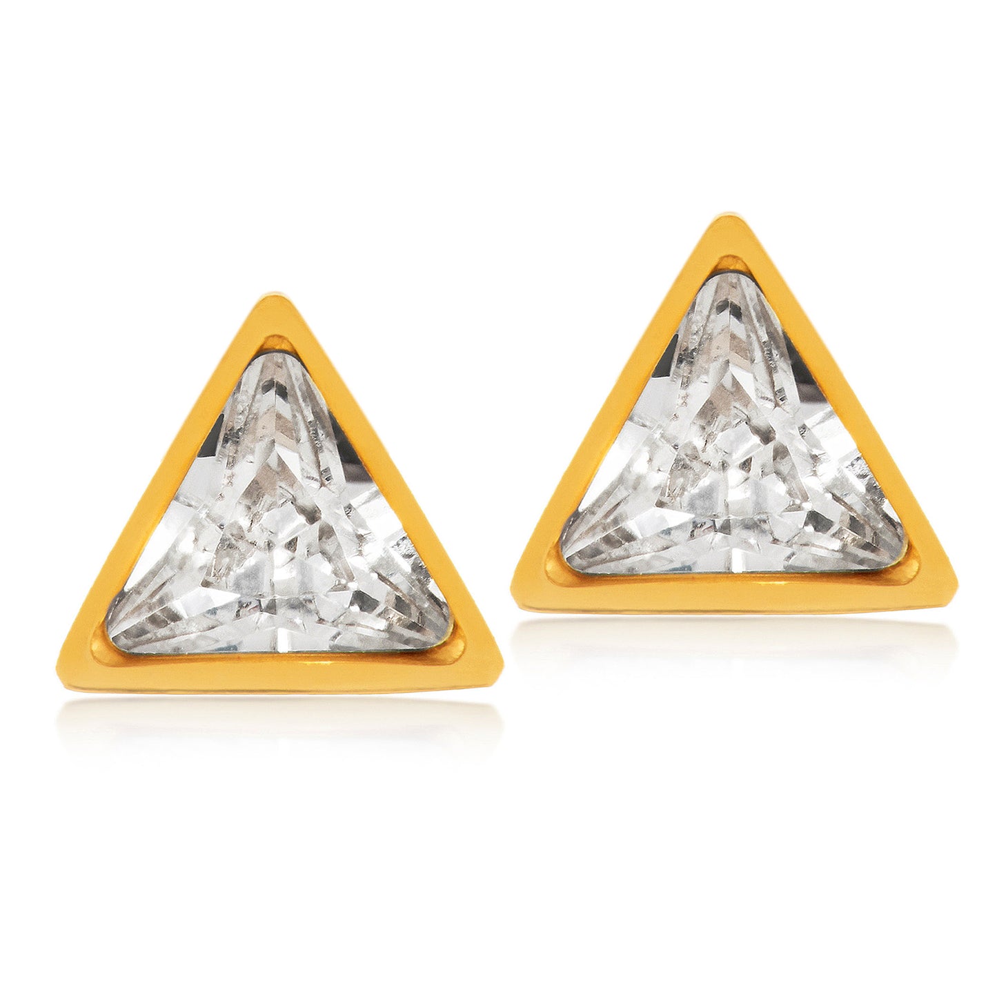 ELYA Women's Polished Trillion-Cut Cubic Zirconia Stud Steel Earrings