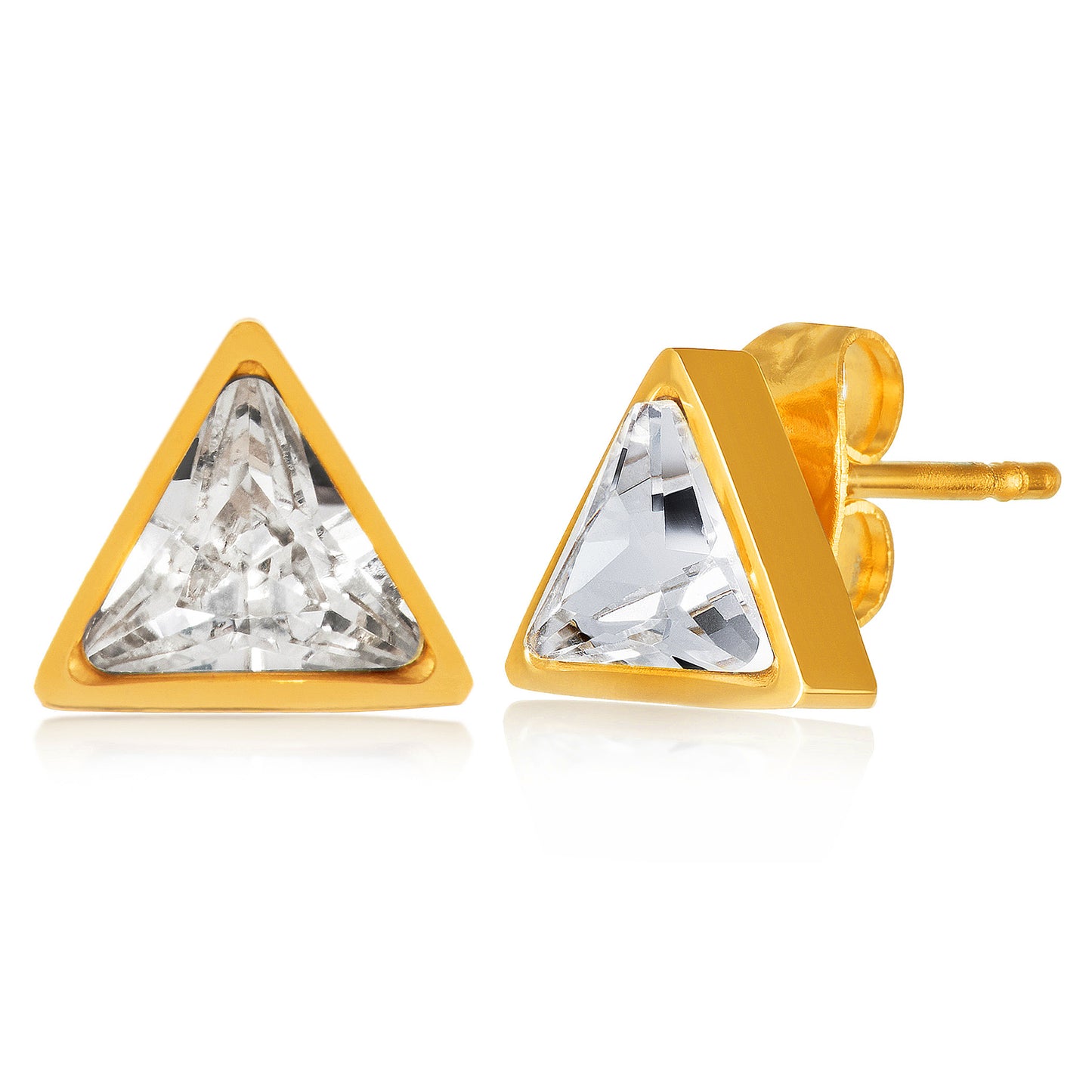 ELYA Women's Polished Trillion-Cut Cubic Zirconia Stud Steel Earrings