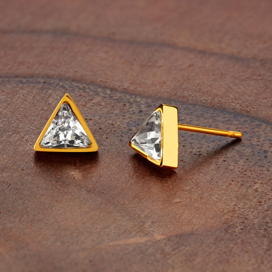 ELYA Women's Polished Trillion-Cut Cubic Zirconia Stud Steel Earrings