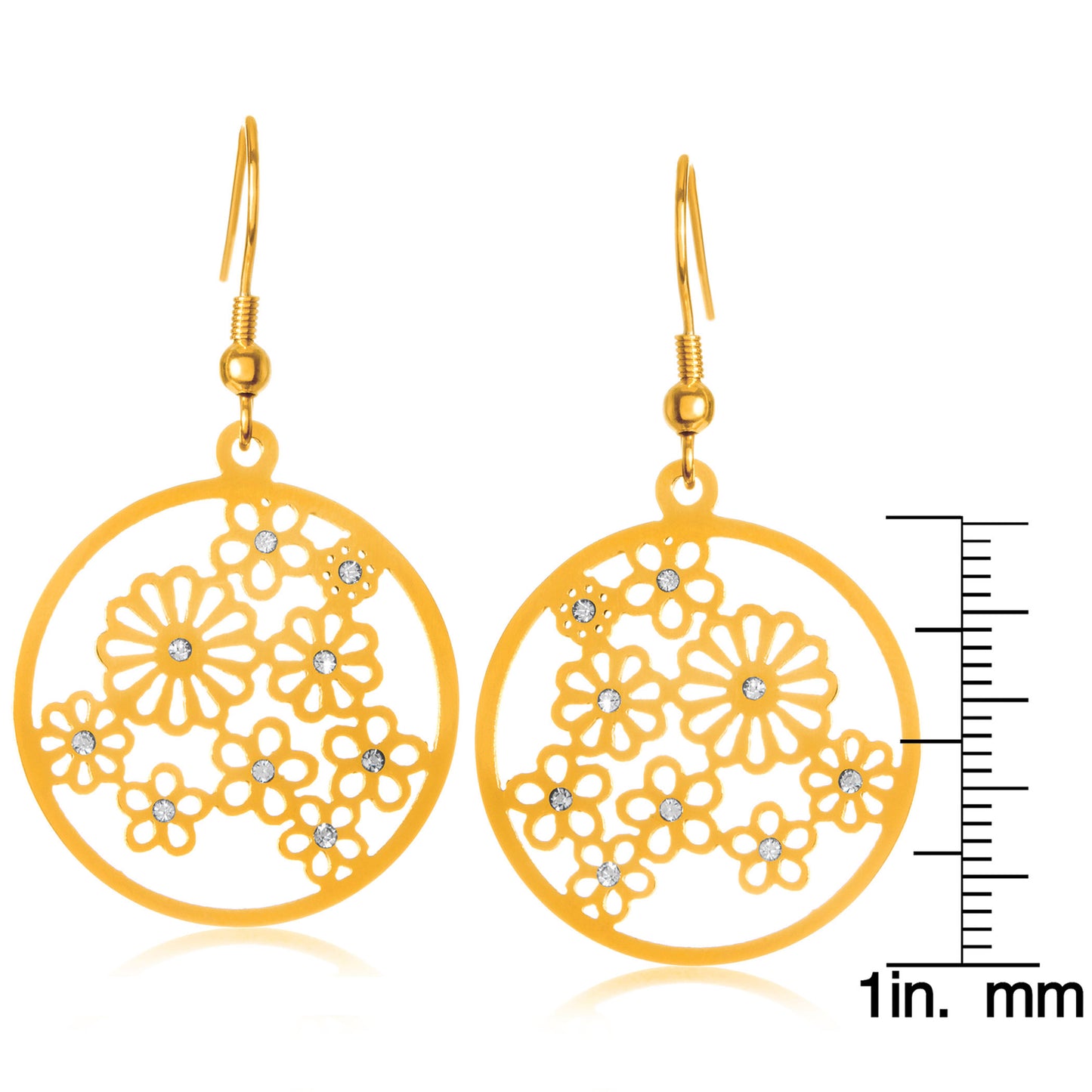 ELYA Women's Gold Plated Crystal Floral Stainless Steel Dangle Earrings