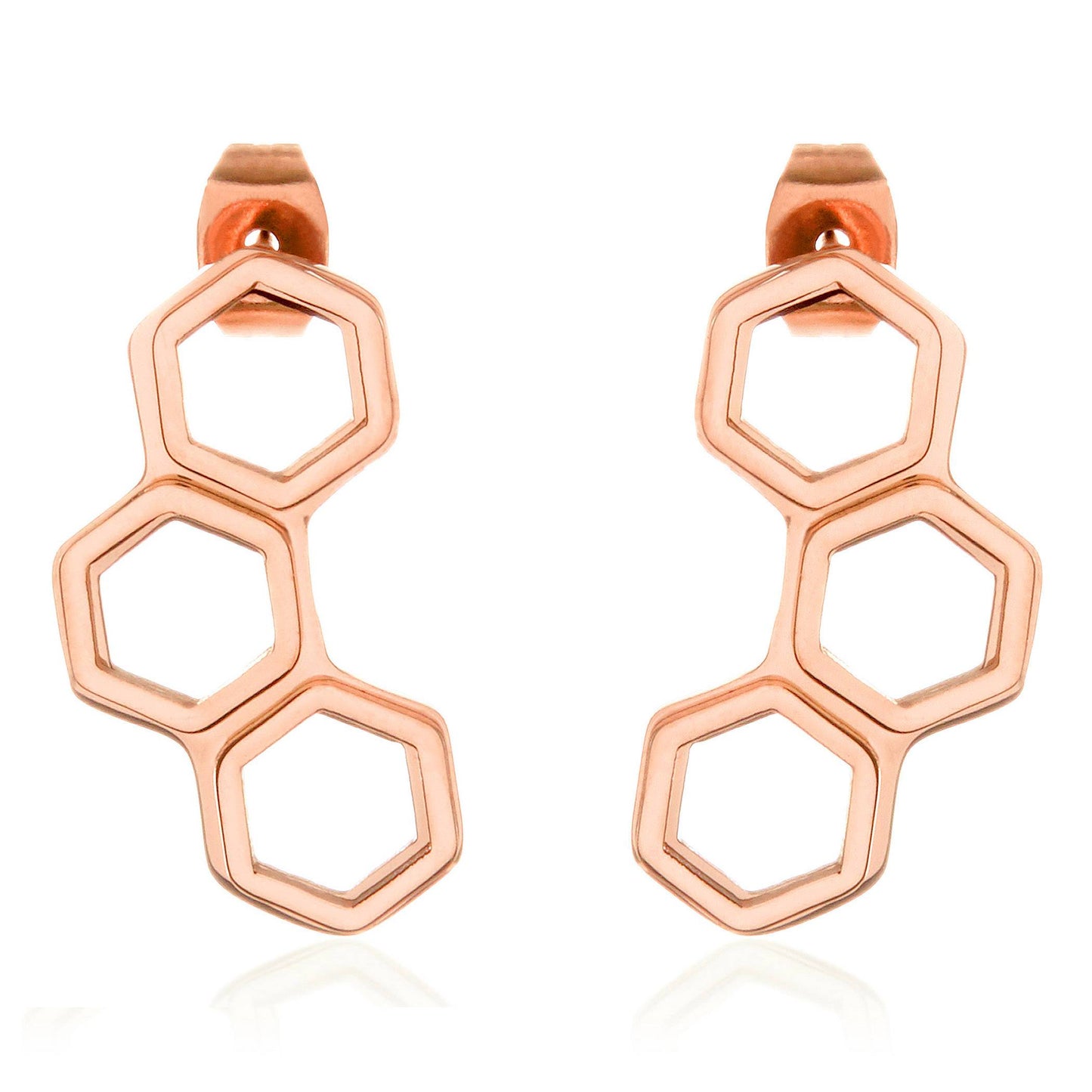 ELYA Women's Geometric Rose Gold Plated Steel Stud Earrings