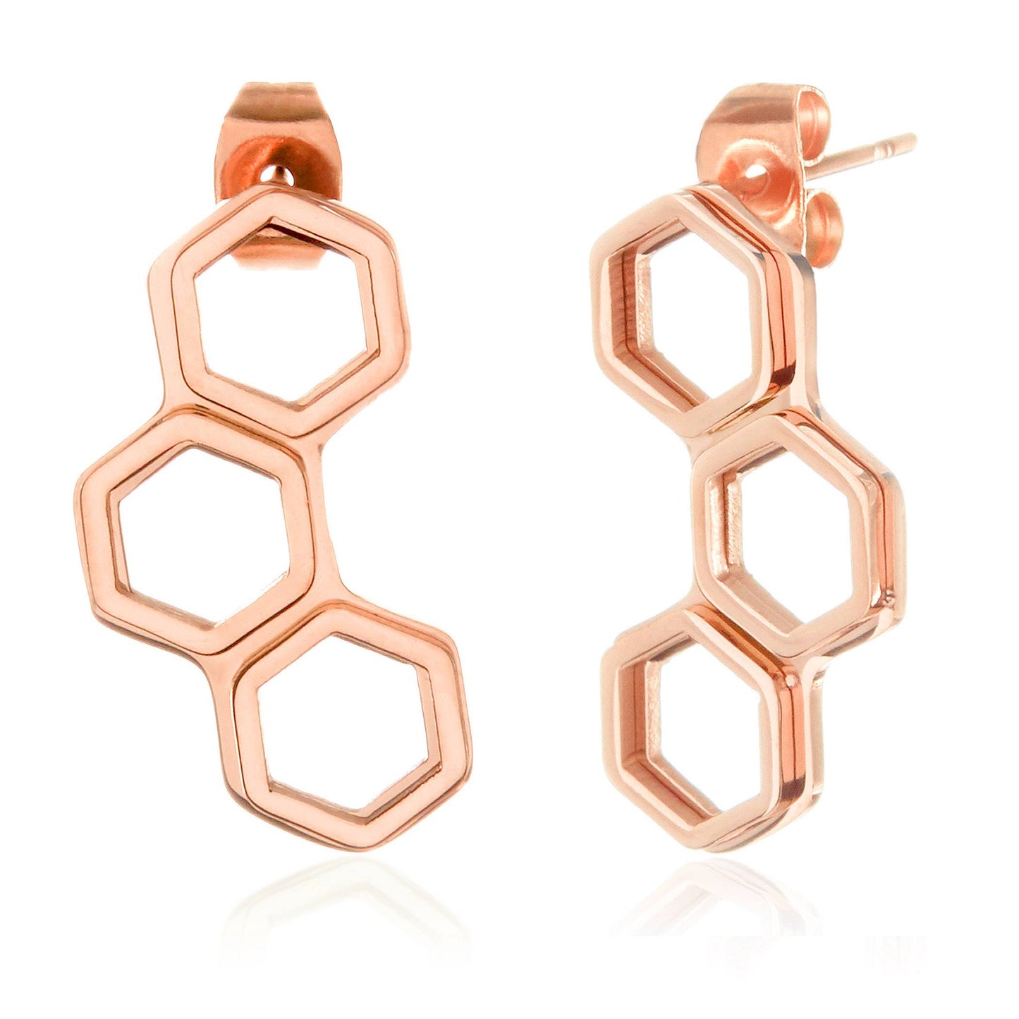 ELYA Women's Geometric Rose Gold Plated Steel Stud Earrings