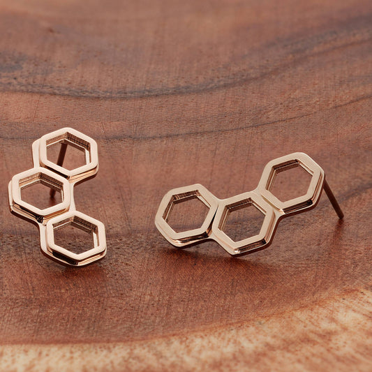 ELYA Women's Geometric Rose Gold Plated Steel Stud Earrings