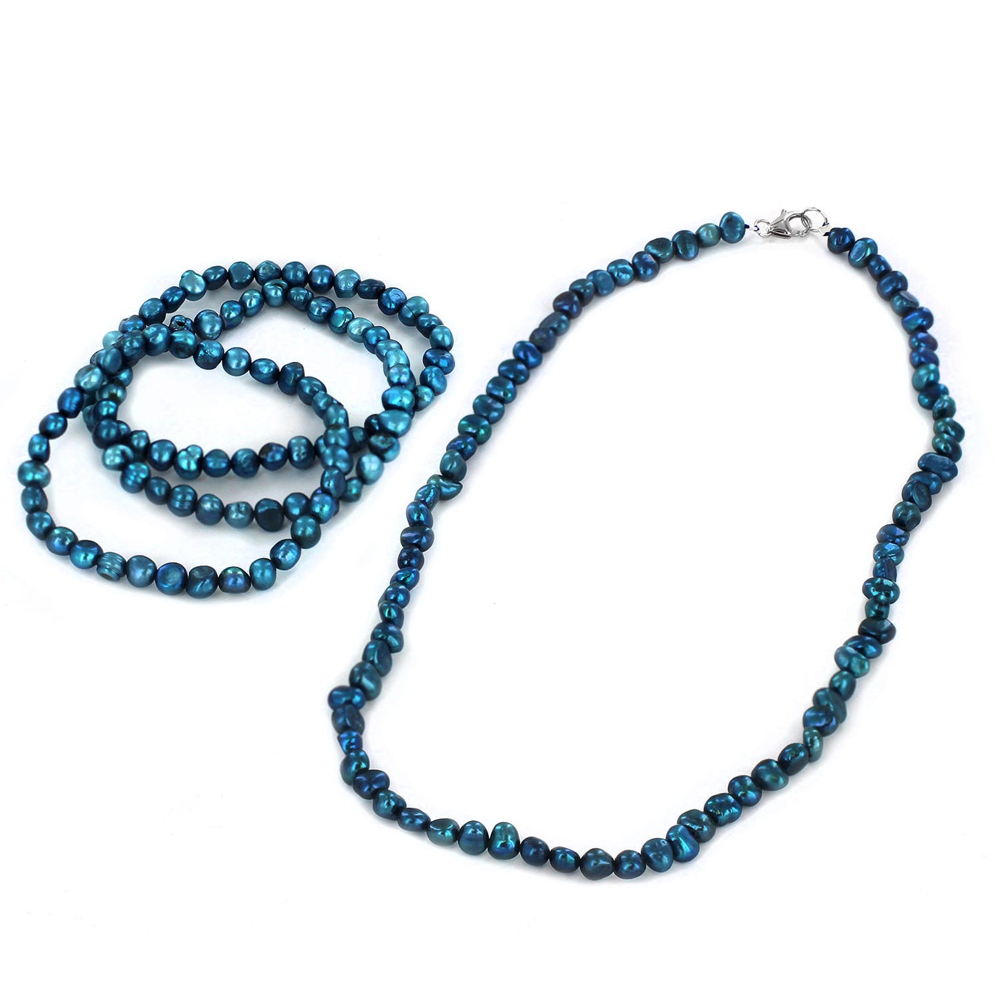 Women's 3 Piece Blue Simulated Pearl Beaded Bracelet Set