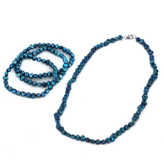 Women's 3 Piece Blue Simulated Pearl Beaded Bracelet Set