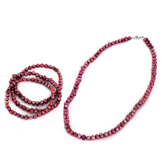 Women's Pink Simulated Pearl Beaded Necklace and 3 Piece Bracelet Set