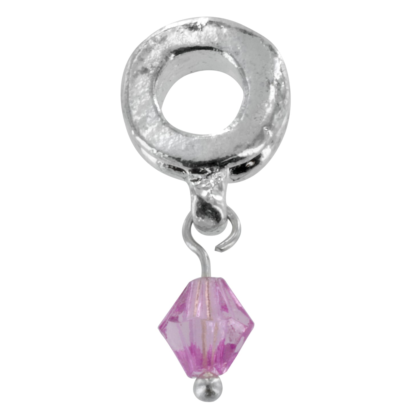 Silver Plated Bead with Dangling Pink Charm