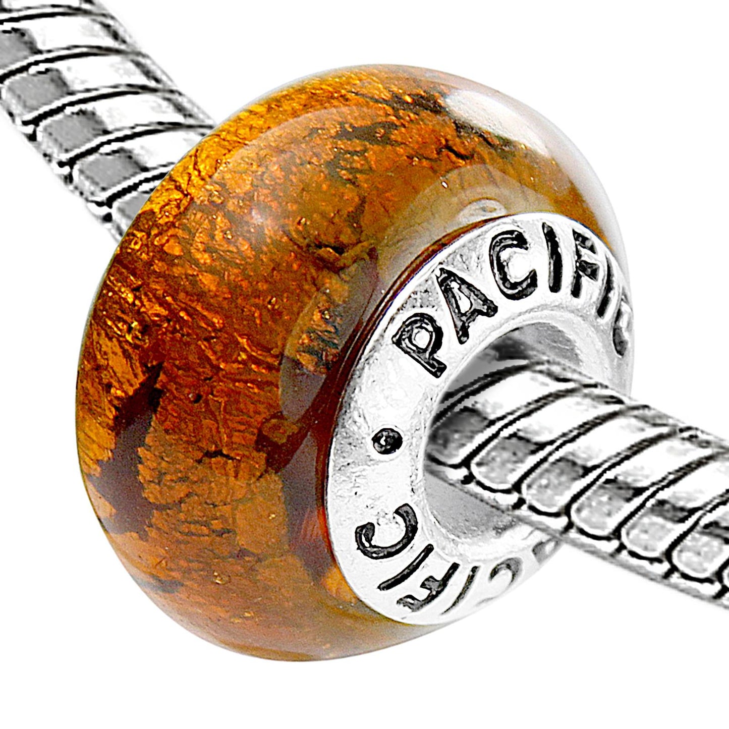 925 Sterling Silver Murano Glass Bead - Golden Nugget