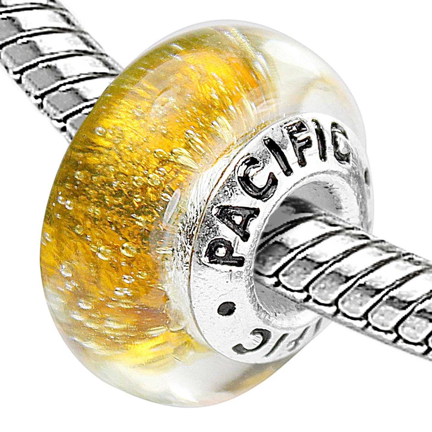 925 Sterling Silver Murano Glass Bead - Gold Digger