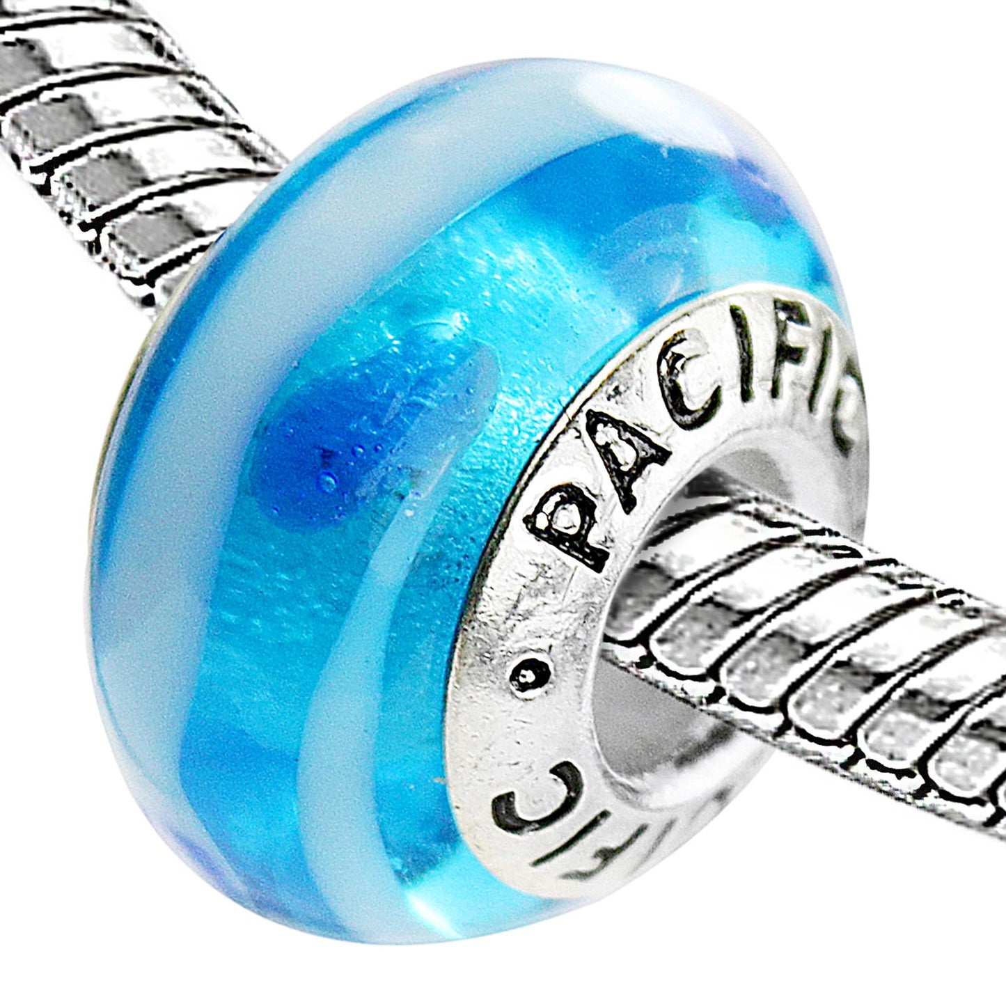 925 Sterling Silver Murano Glass Bead - Ocean Blue