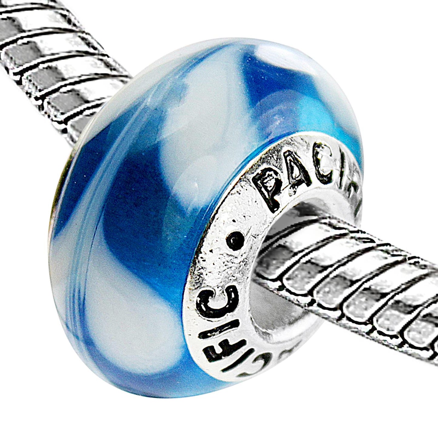 925 Sterling Silver Murano Glass Bead - Sugar Cane