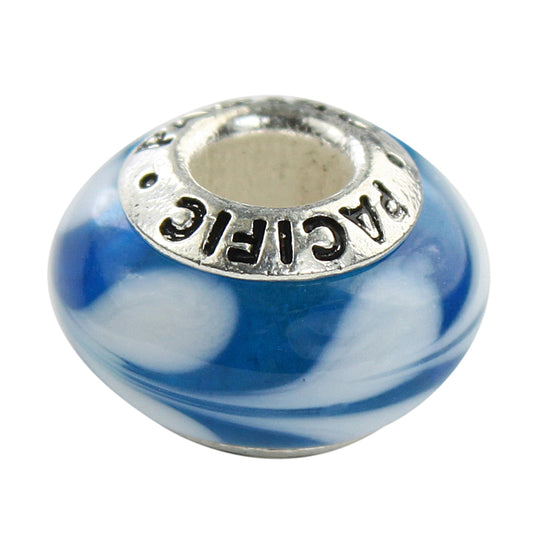 925 Sterling Silver Murano Glass Bead - Sugar Cane