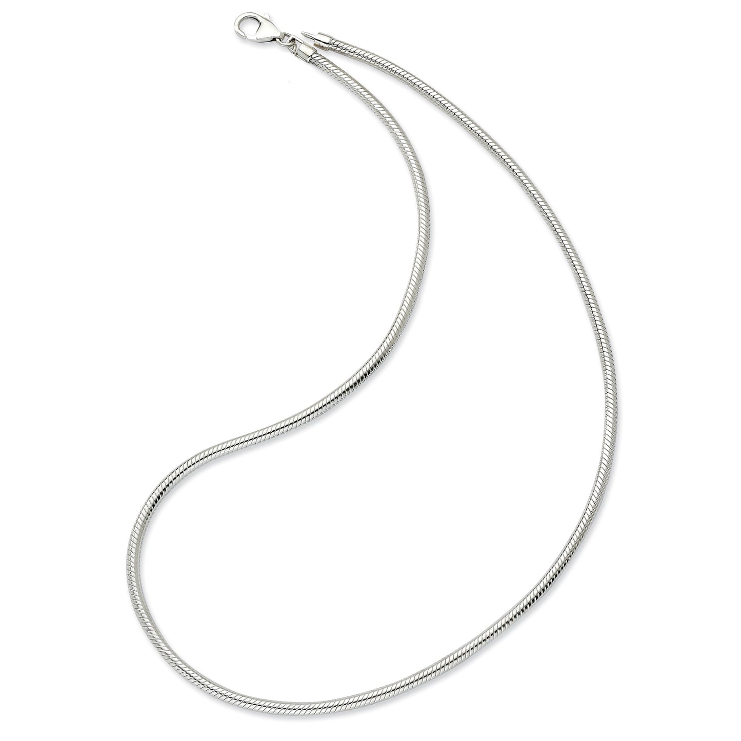 Polished Silver Plated Lobster Clasp Snake Chain Necklace (3mm) - 18"