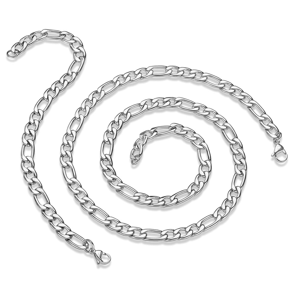 Crucible 8mm Stainless Steel Figaro Chain Bracelet and Necklace Set