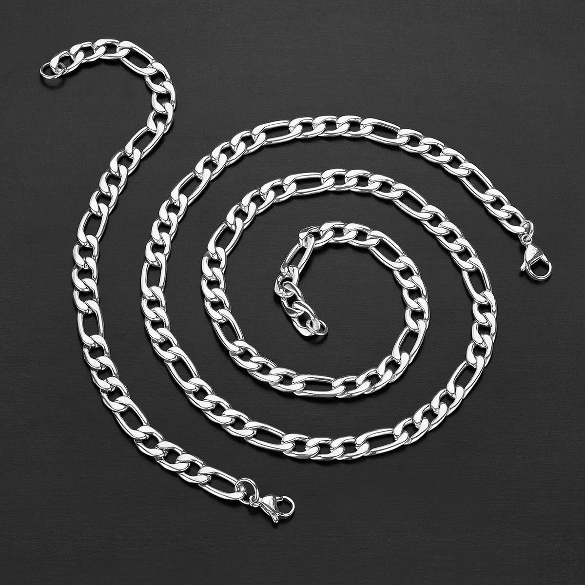 Crucible 8mm Stainless Steel Figaro Chain Bracelet and Necklace Set