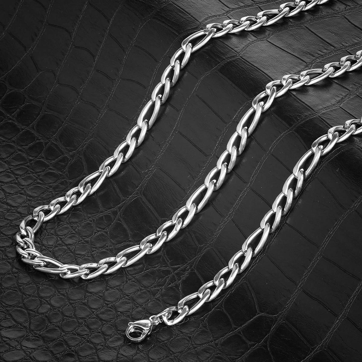 Crucible 8mm Stainless Steel Figaro Chain Bracelet and Necklace Set