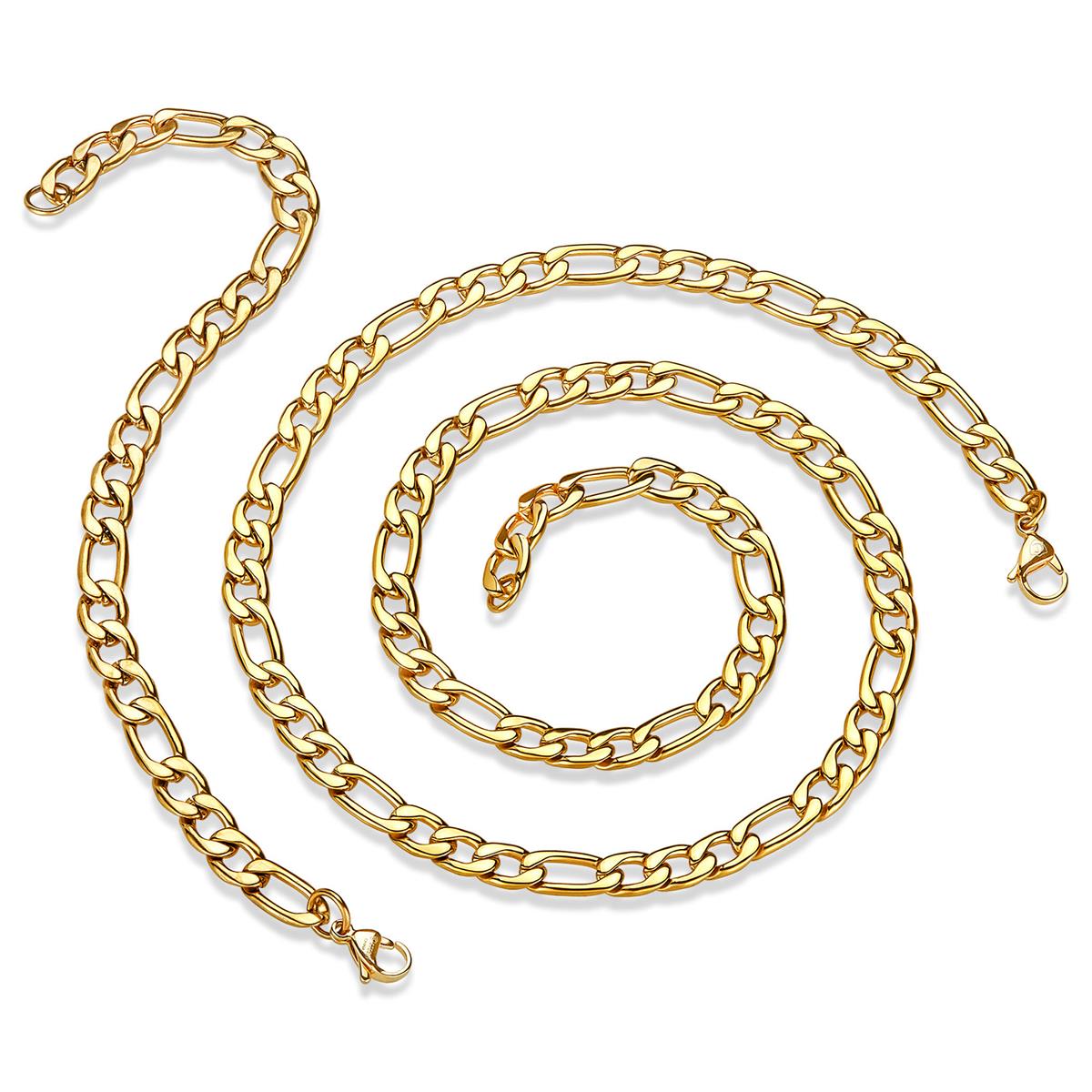 Crucible 8mm Stainless Steel Figaro Chain Bracelet and Necklace Set