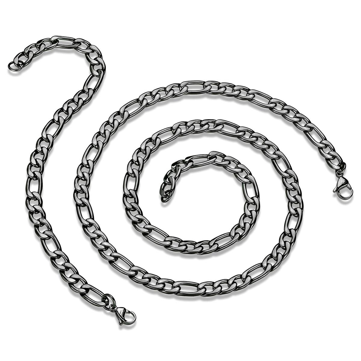 Crucible 8mm Stainless Steel Figaro Chain Bracelet and Necklace Set