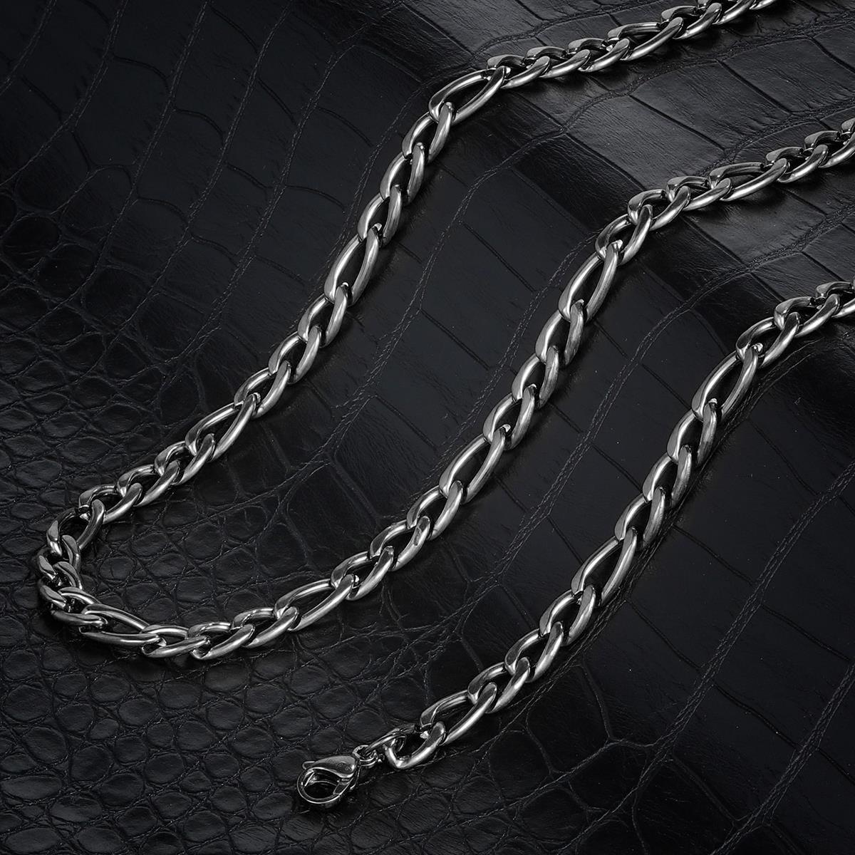 Crucible 8mm Stainless Steel Figaro Chain Bracelet and Necklace Set